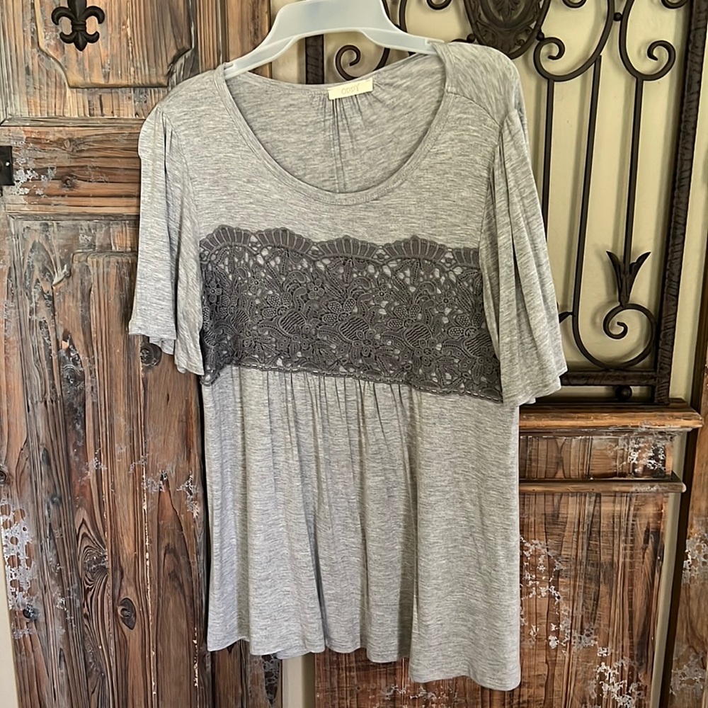 Gray Top with Embroidery Detailing